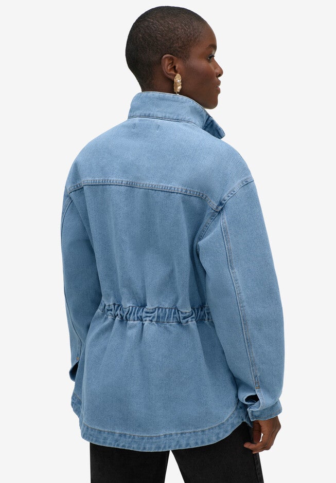 Denim Jacket With Elastic Waist, , on-hover image number 1