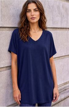 Stretch Jersey Knit V-Neck Oversized Tunic