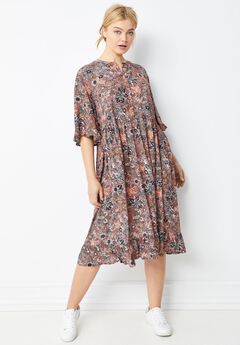 Crepe Henley Ruffled Empire Midi Dress