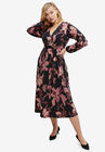 Surplice Midi Dress With Self Tie, BLACK BERRY FLORAL, hi-res image number null