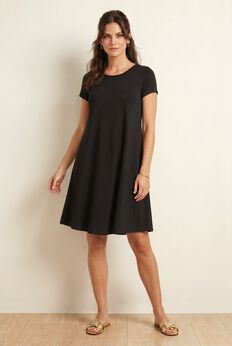Cotton Spandex A-Line Scoop Neck Short Sleeve Tee Dress