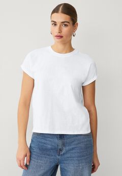 Crew Neck Tee With Rolled Cuffs