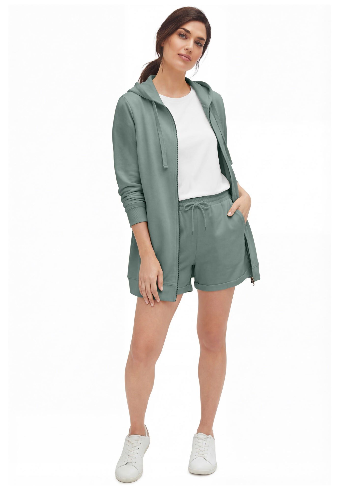 French Terry Drawstring Elastic Waist Shorts