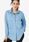 Oversized Button-Front Denim Shirt, LIGHT STONEWASH, hi-res image number 0