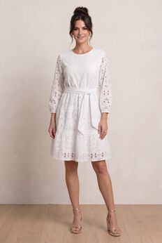 Tiered Eyelet Tie Waist Dress