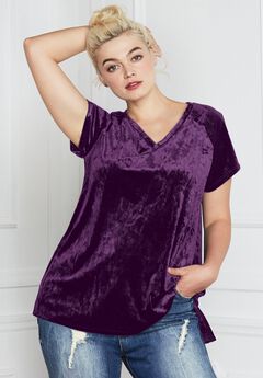 Stretch Crushed Velour V-neck Short Sleeve Tee