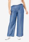 Wide Leg Elastic Waist Denim Pants, DARK STONEWASH, hi-res image number null