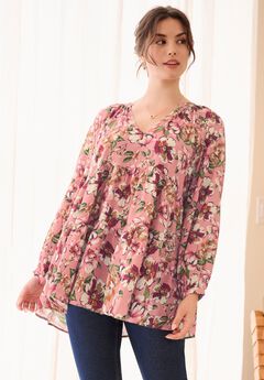 Tiered Tunic With Notch V-Neck