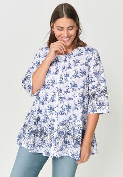Tiered Floral 3/4 Sleeve Tunic
