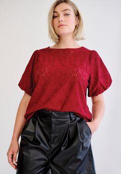 Short Puff Sleeve Lace Tee