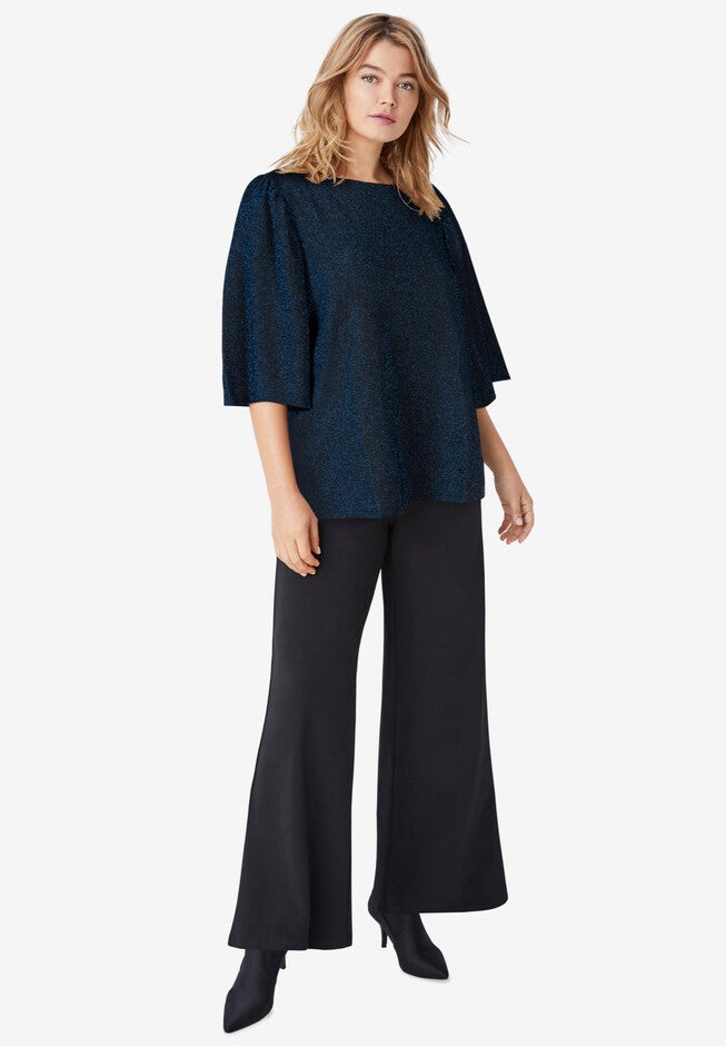 Glitter Knit Flutter Sleeve Tee, , alternate image number null