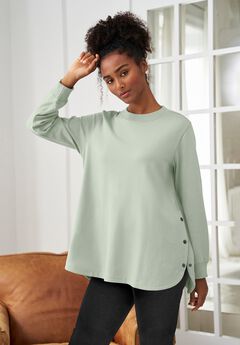 Curved Hem Sweatshirt Tunic With Side Snaps