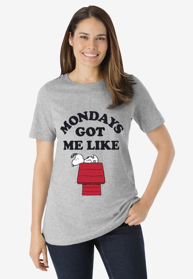 Peanuts Short Sleeve Crew Tee Heather Grey Snoopy, HEATHER GREY SNOOPY, hi-res image number null
