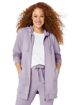 French Terry Long Sleeve Zip-Front Tunic Hoodie