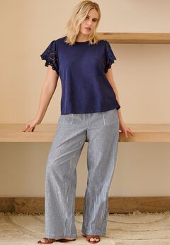 Linen-Blend Elastic Waist Drawstring Relaxed Pant