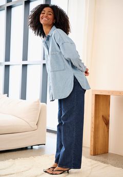 Oversized Button-Front Denim Shirt