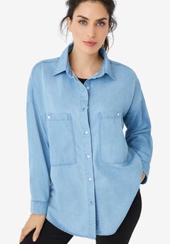 Oversized Button-Front Denim Shirt