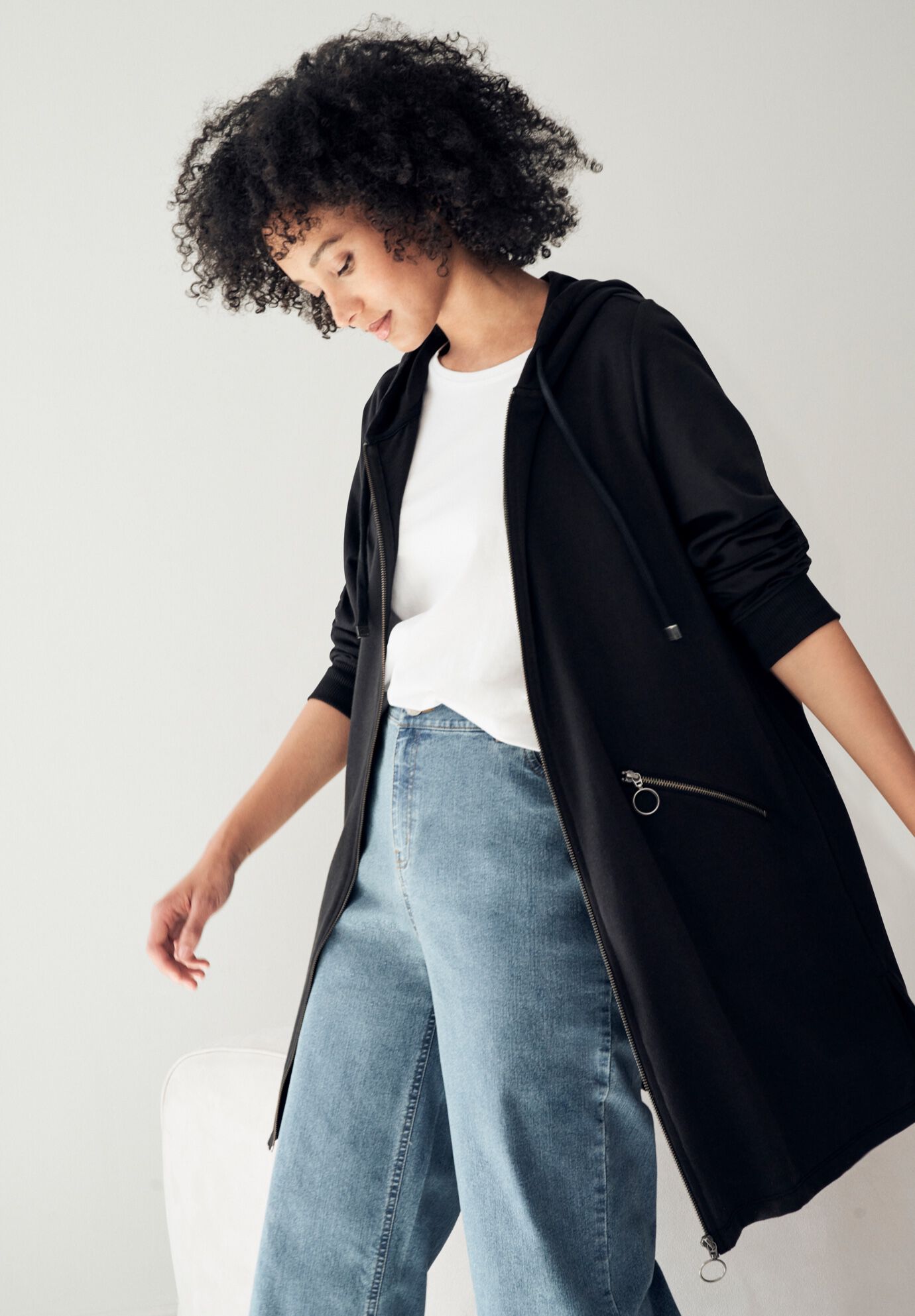 French Terry Zip-Front Hoodie With Zip Pockets, , alternate image number 2