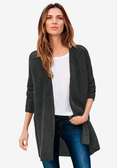 Open Front Waffle Cardigan