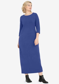 Three-Quarter Sleeve Knit Maxi Dress