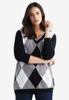 V-neck Argyle Sweater, BLACK GUNMETAL, hi-res image number null