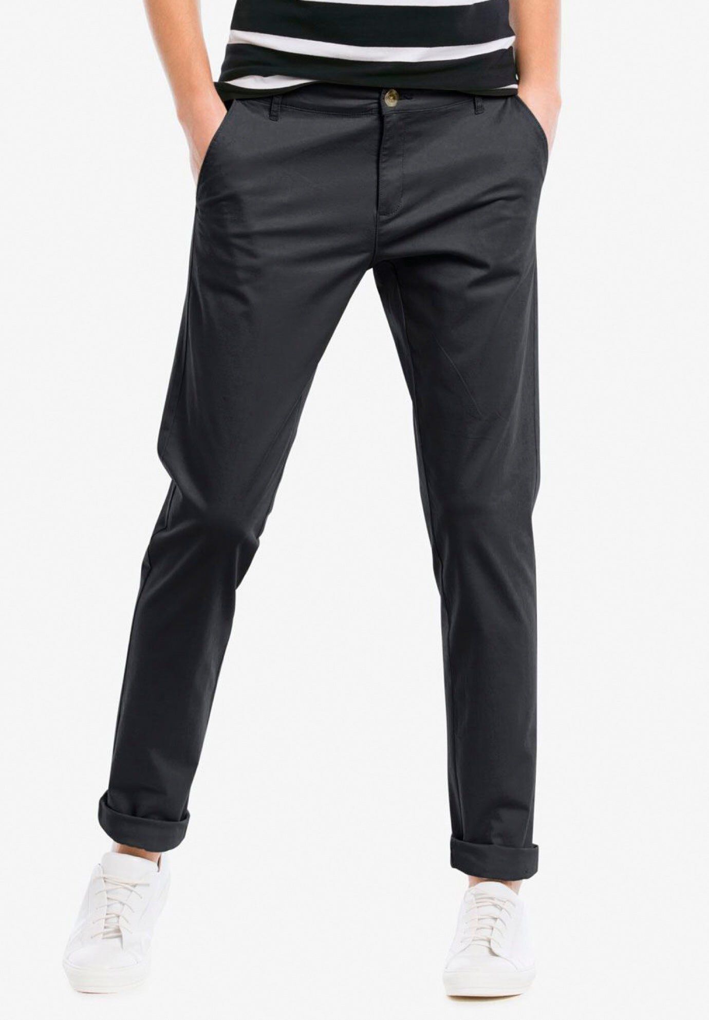 Mid-Rise Stretch Chino Tapered Straight Leg Pants, BLACK, hi-res image number 0