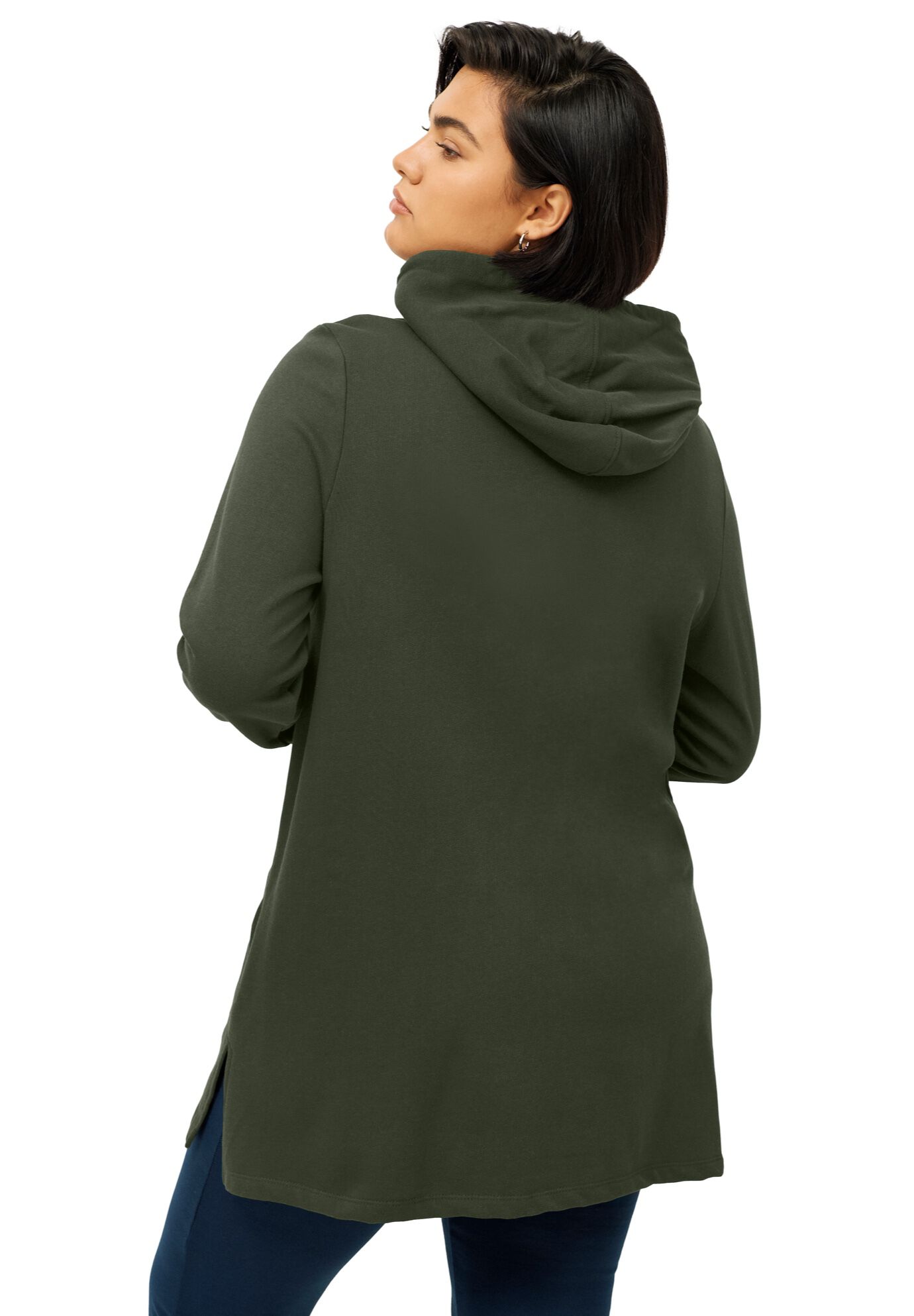 French Terry Zip-Front Hoodie With Zip Pockets, DEEP OLIVE, on-hover image number 1