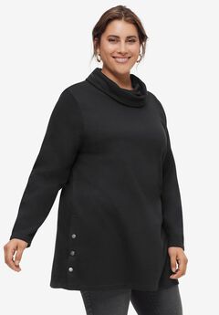 Side Snap Cowl Neck French Terry Sweatshirt Tunic