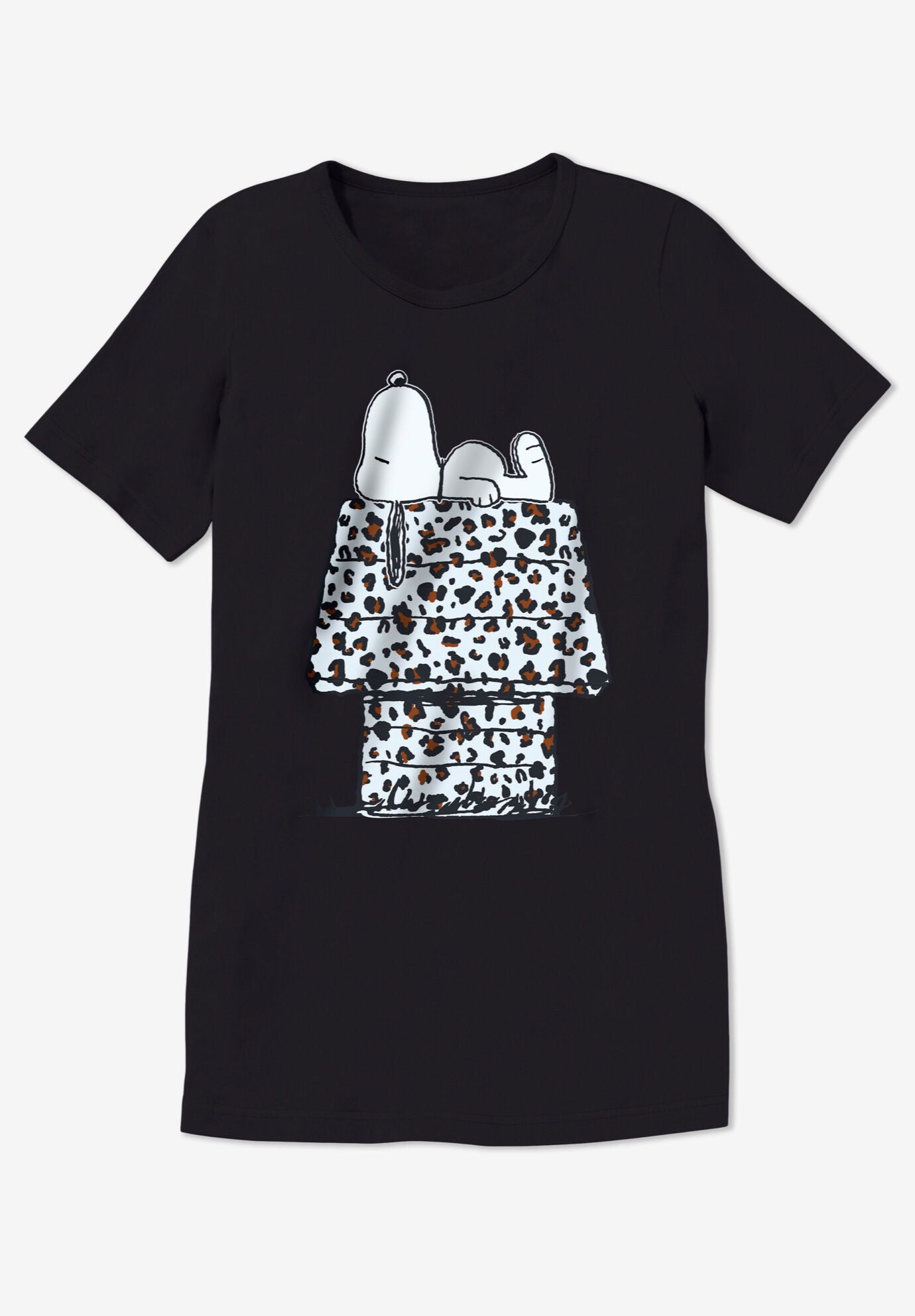 Peanuts Short Sleeve Crew Tee Black Snoopy Leopard, , on-hover image number 1