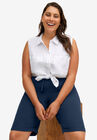 Sleeveless Button-Front Linen Blend Shirt, , alternate image number null