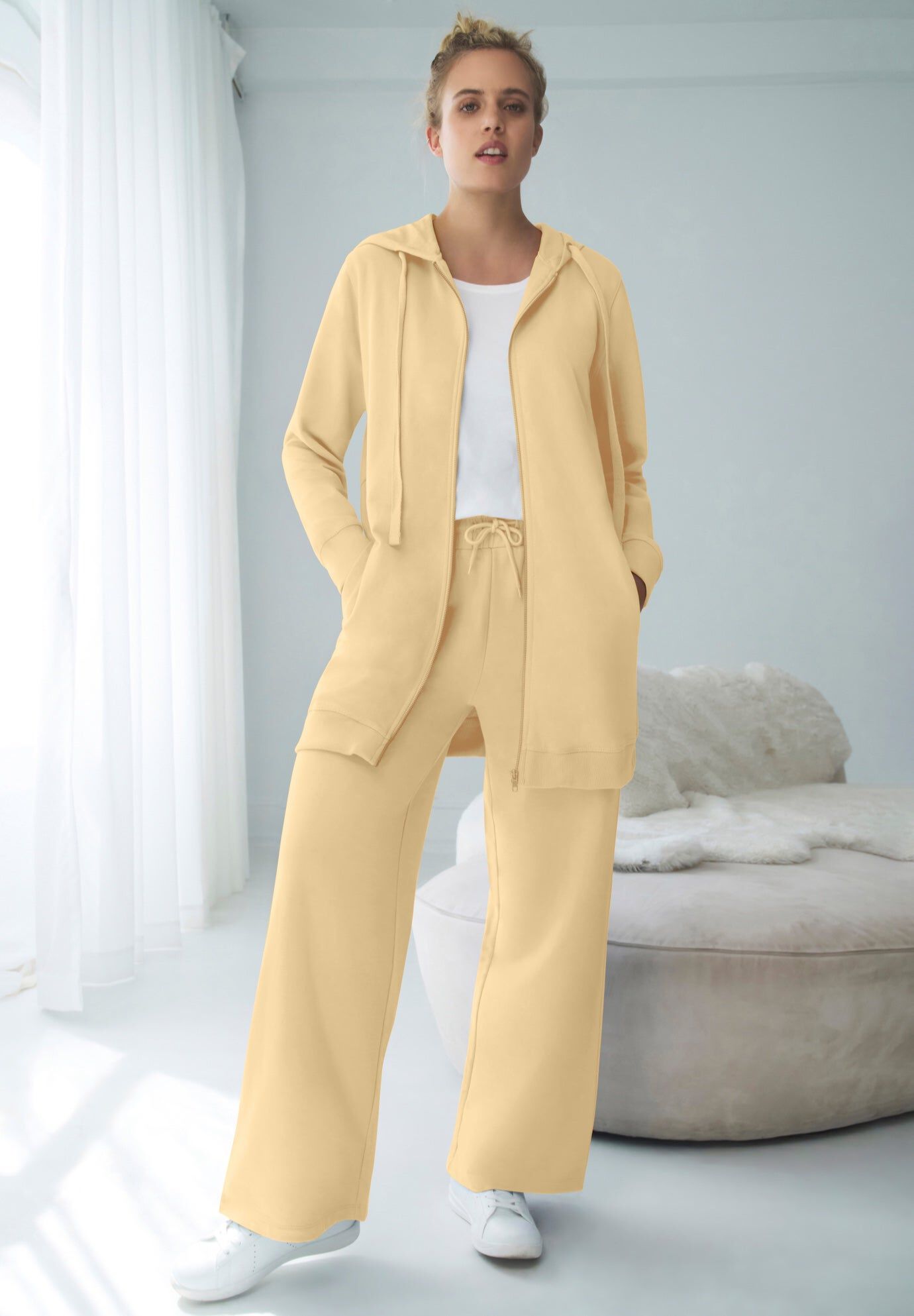 Ellos Studio French Terry Wide Leg Drawstring Elastic Waistband Sweatpants, DUSTY MAIZE, hi-res image number 0
