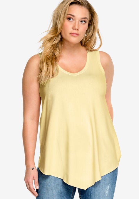 V-Neck Pointed Front Tank, BUTTER, hi-res image number null