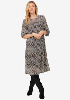 Sheer Overlay Tiered Dress