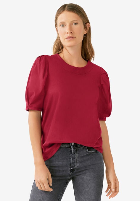 Puff Sleeve Tee, MAROON RED, hi-res image number null