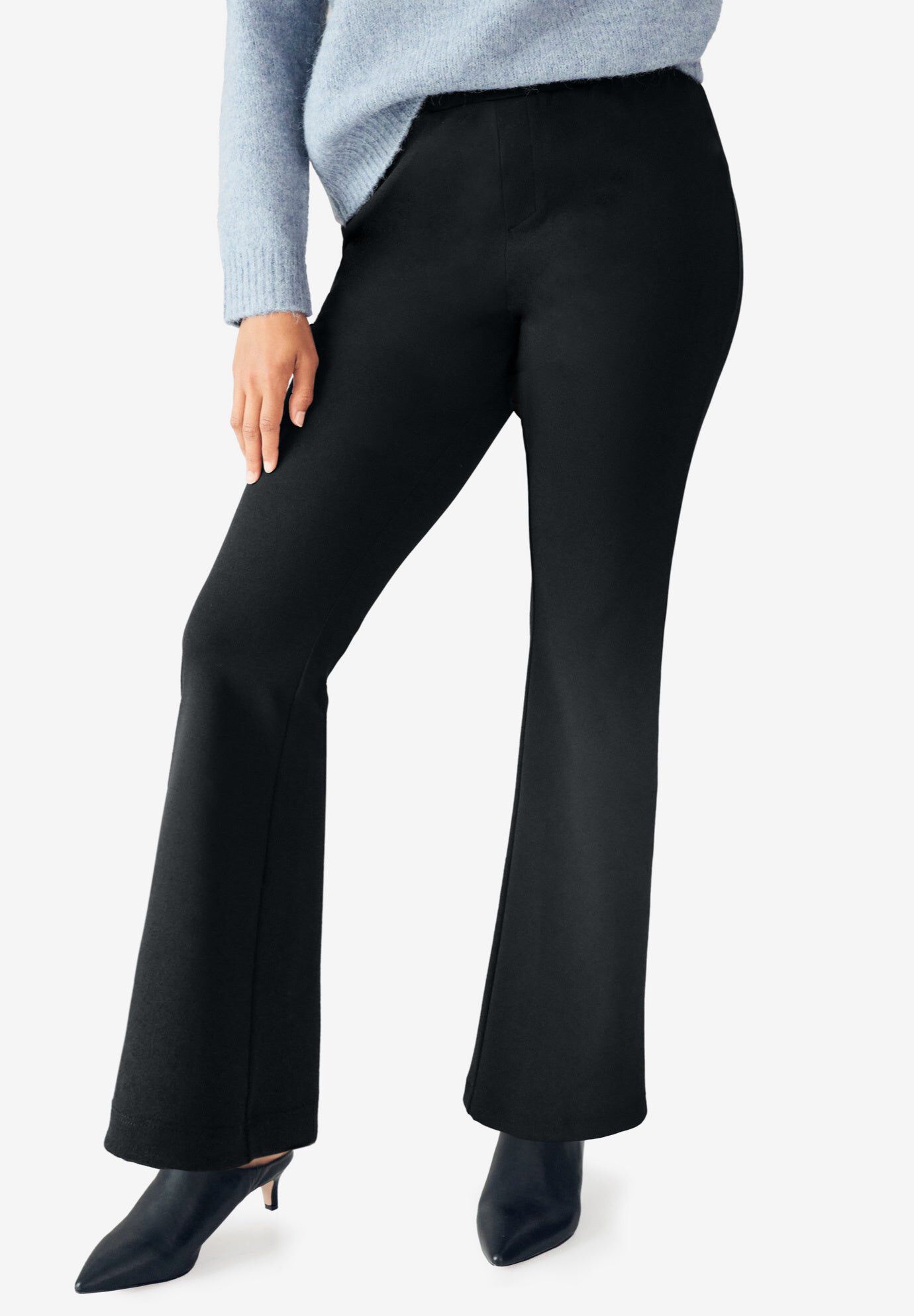 Knit Bootcut Pants With Pockets, BLACK, hi-res image number 0