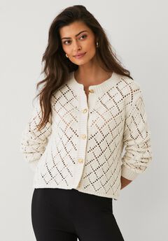 Open Work Button Front Cardigan