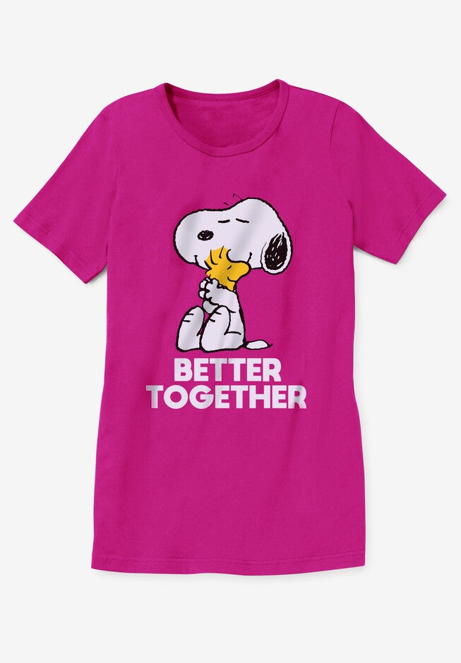 Peanuts Short-Sleeve Raspberry Snoopy Woodstock Crew Tee, , alternate image number null