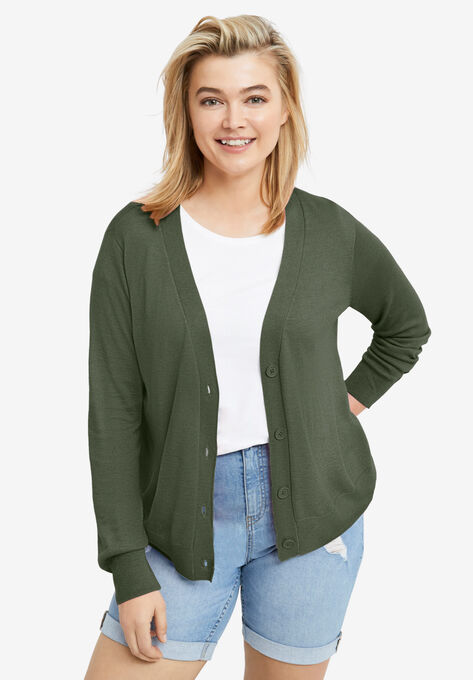 Boxy Cardigan, DEEP OLIVE, hi-res image number null