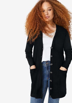 Long Button Front Cardigan