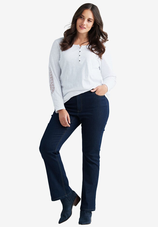 Crochet Trim Henley, , alternate image number null