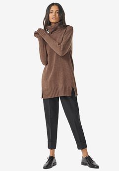 Ribbed Turtleneck Tunic Sweater