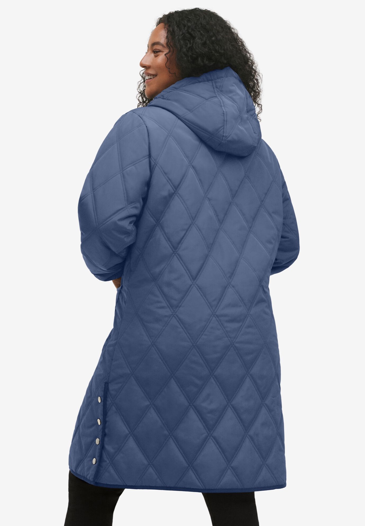 Long Quilted Hooded Jacket, NIGHT BLUE, on-hover image number 1