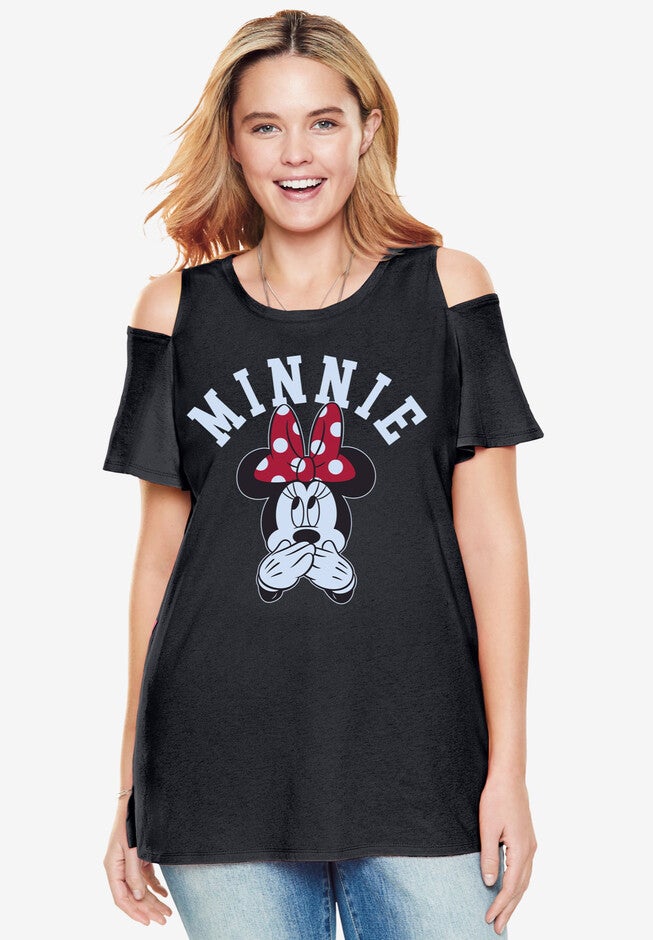 Short-Sleeve Cold Shoulder Minnie Tee, BLACK MINNIE BOW, hi-res image number null