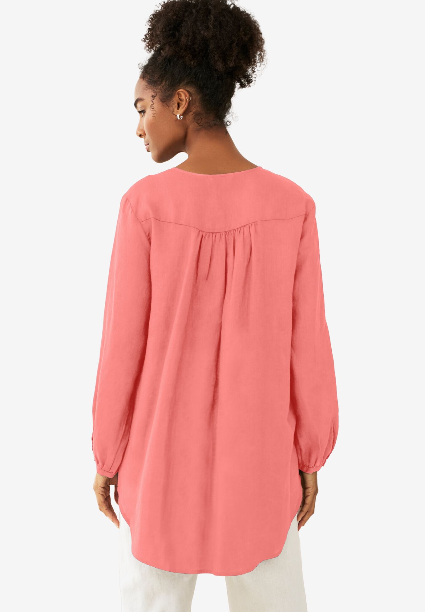 V-Neck Inverted Pleat Tunic, SWEET CORAL, on-hover image number 1