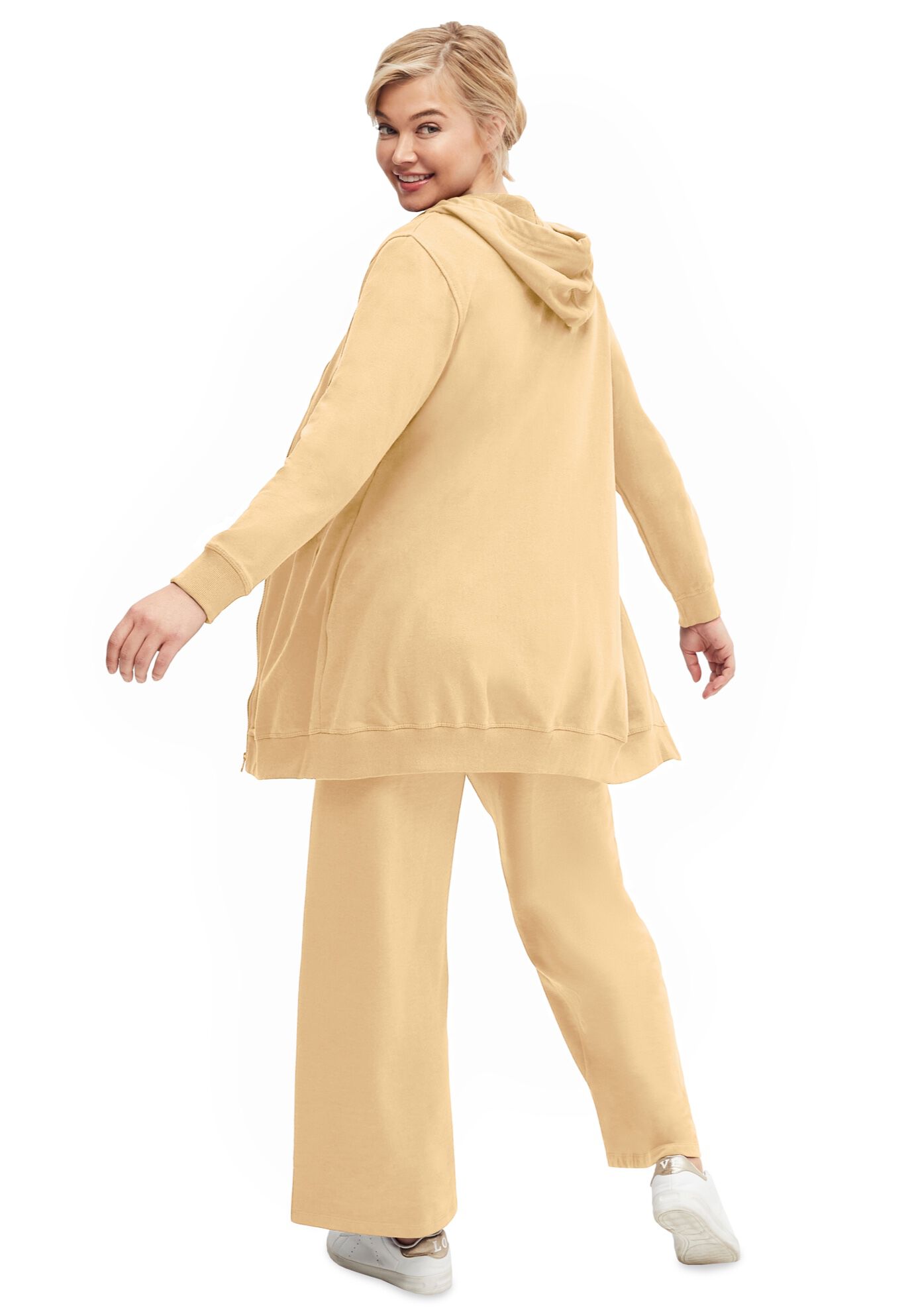 Ellos Studio French Terry Wide Leg Drawstring Elastic Waistband Sweatpants, DUSTY MAIZE, on-hover image number 1