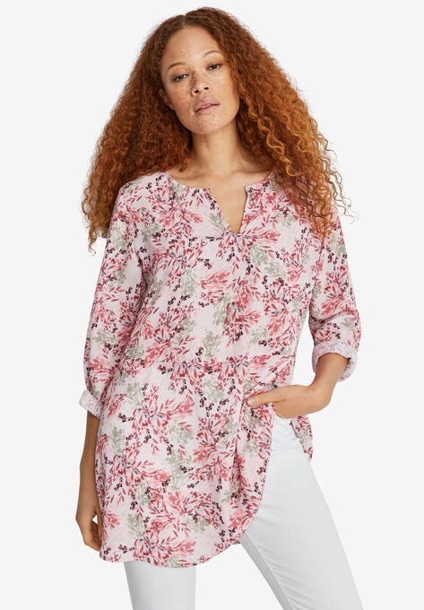 Keyhole Neckline Tunic, PINK FLORAL, hi-res image number null