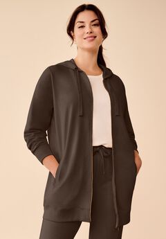 Ellos Studio French Terry Long Sleeve Zip-Front Tunic Hoodie