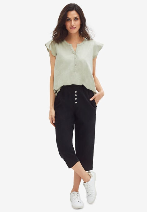 Cap Sleeve Henley Tee, DESERT SAGE, hi-res image number null