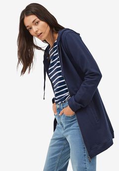 French Terry Long Zip Front Hoodie
