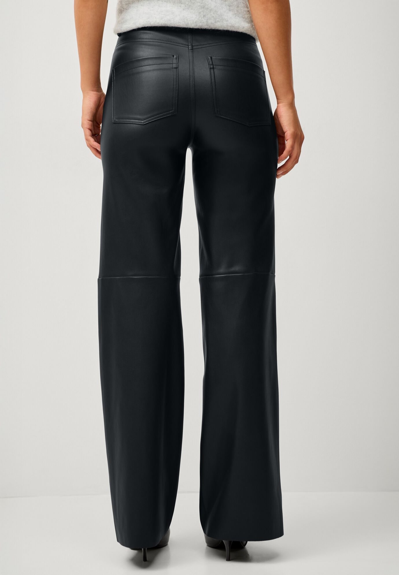 5 Pocket Faux Leather Wide Leg Pants, , on-hover image number 1